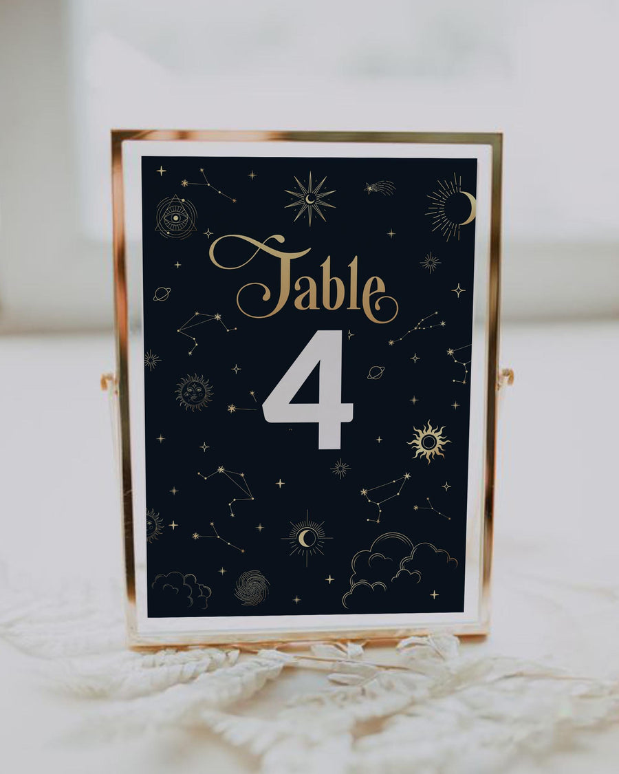 Celestial Wedding Table Numbers Template, Tarot Moon and Stars Printable Décor 063CE-TBNR - marryful.org