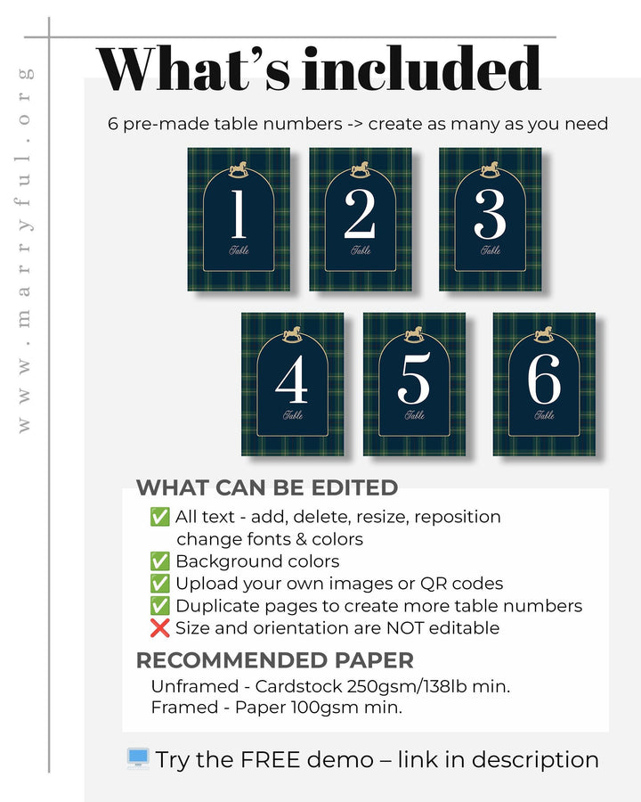 Polo Baby Shower Table Number Template, Vintage Navy Green Gold Rocking Horse Printable #068rl - TheLovebirdsDesign