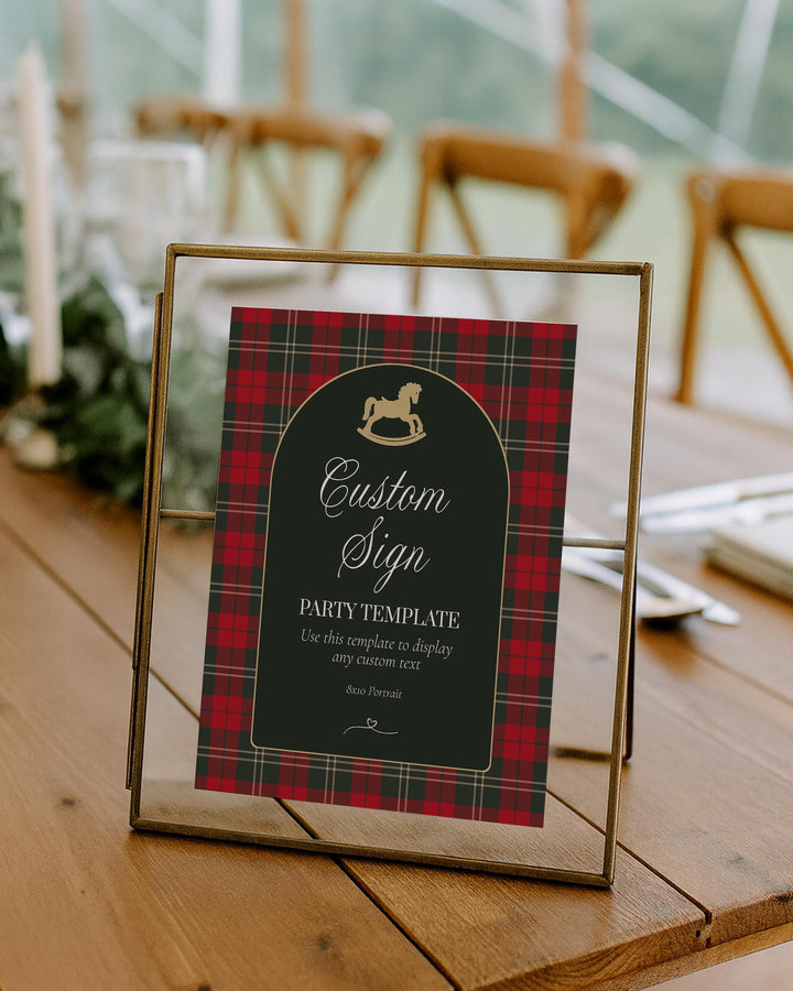 Red and Green Rocking Horse Baby Shower Custom Sign Template, Vintage Christmas Baby Decor #068rl - TheLovebirdsDesign
