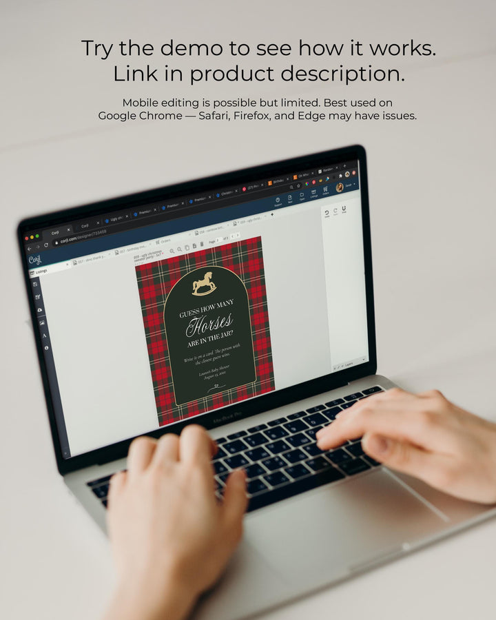 Red and Green Rocking Horse Baby Shower Game, Guess How Many Horses Sign and Card Template #068rh - TheLovebirdsDesign