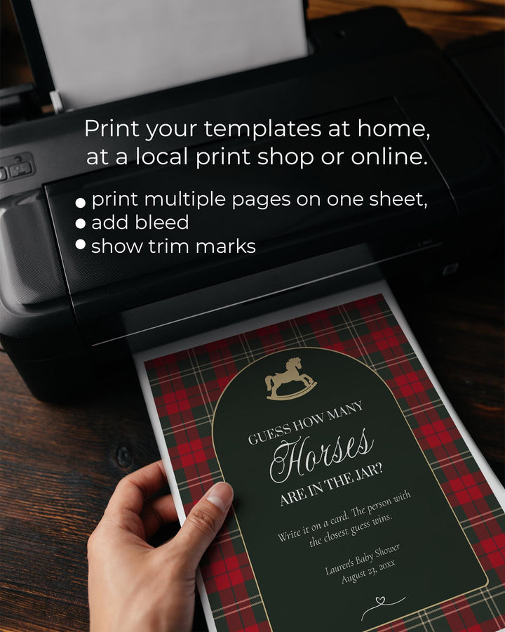 Red and Green Rocking Horse Baby Shower Game, Guess How Many Horses Sign and Card Template #068rh - TheLovebirdsDesign