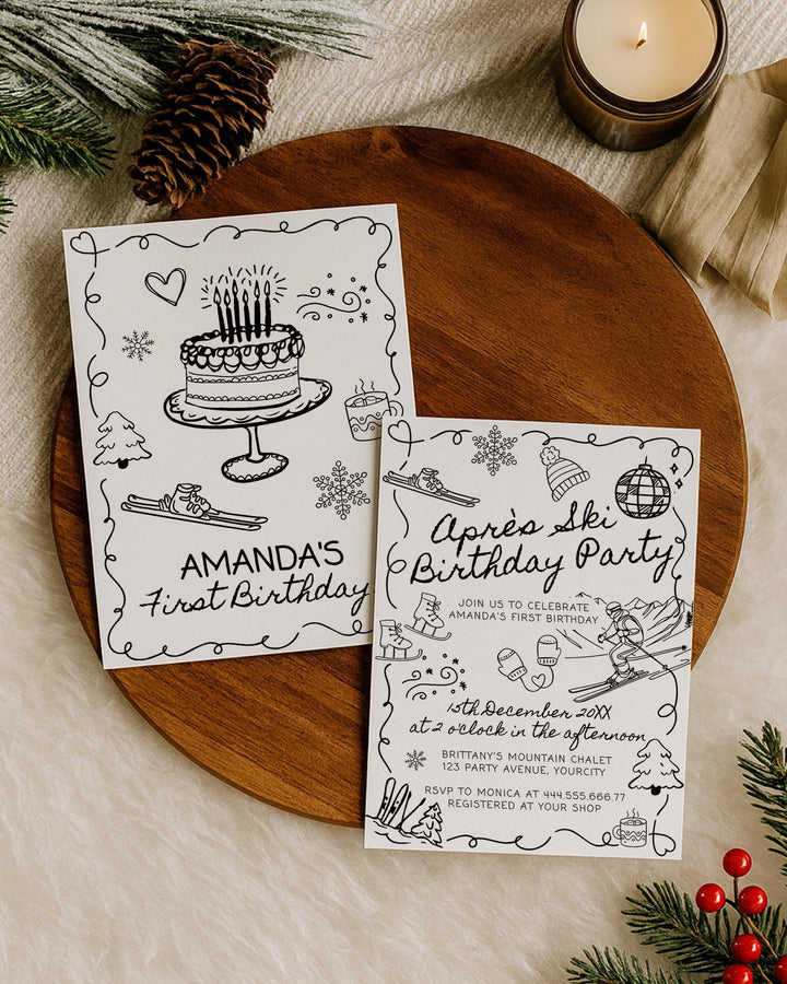 Winter Birthday Invitation Template, Après Ski Party Invite with Funky Handwritten Font #070 - TheLovebirdsDesign