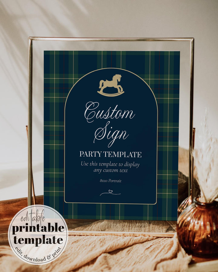 Polo Baby Shower Custom Sign Template, 8x10 Navy Green Gold Rocking Horse Editable Sign #068rl - TheLovebirdsDesign