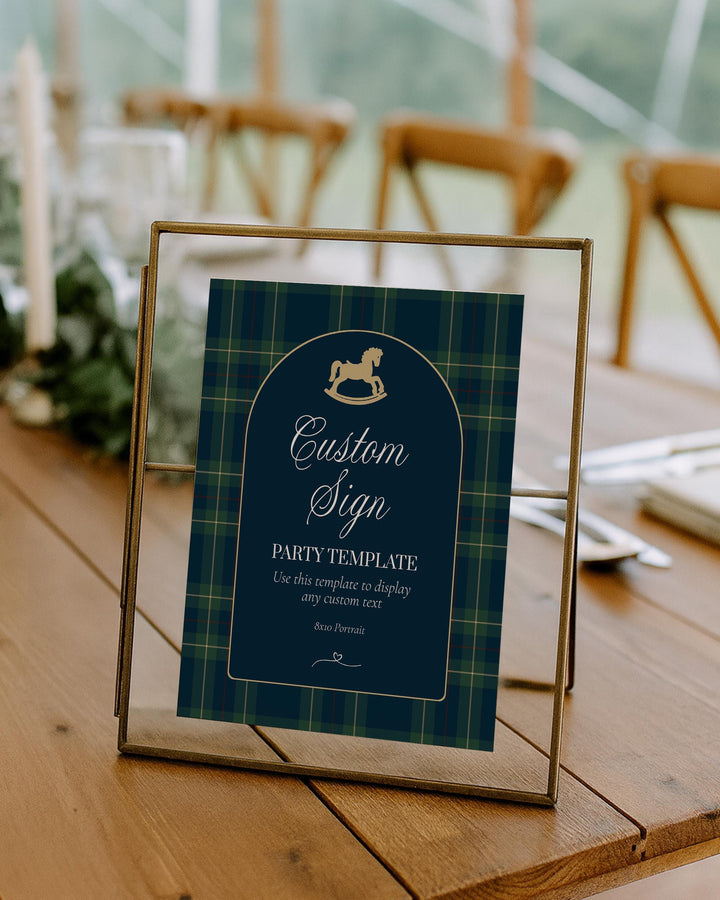 Polo Baby Shower Custom Sign Template, 8x10 Navy Green Gold Rocking Horse Editable Sign #068rl - TheLovebirdsDesign