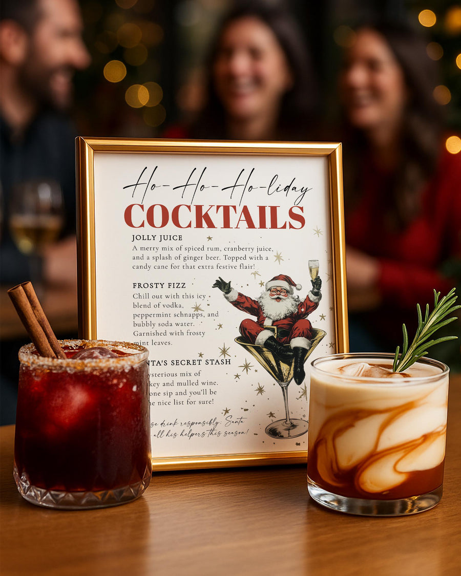 Santa Christmas Cocktail Bar Menu Sign Template, Retro Holiday Martini Party Sign 028SA-BAME - marryful.org