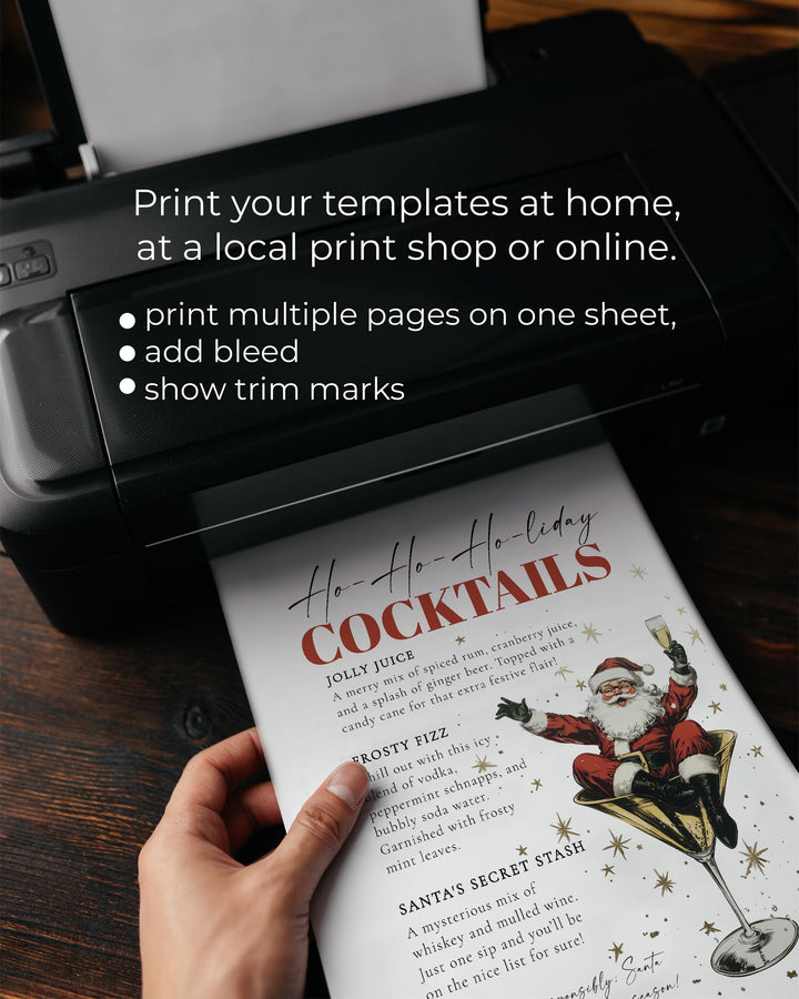Santa Christmas Cocktail Bar Menu Sign Template, Retro Holiday Martini Party Sign #072 - TheLovebirdsDesign