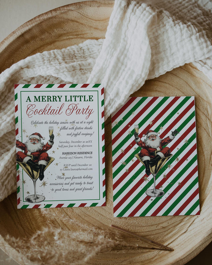 Retro Santa Christmas Cocktail Party Invitation, Funny Holiday Martini Theme #072 - TheLovebirdsDesign