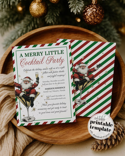 Retro Santa Christmas Cocktail Party Invitation, Funny Holiday Martini Theme #072 - TheLovebirdsDesign