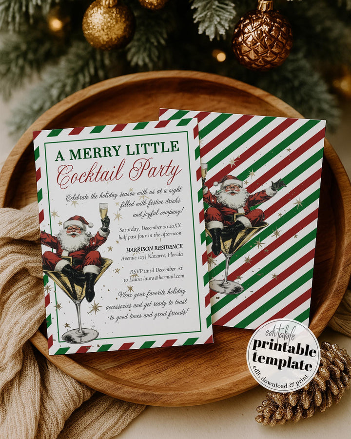 Retro Santa Christmas Cocktail Party Invitation, Funny Holiday Martini Theme #072 - TheLovebirdsDesign