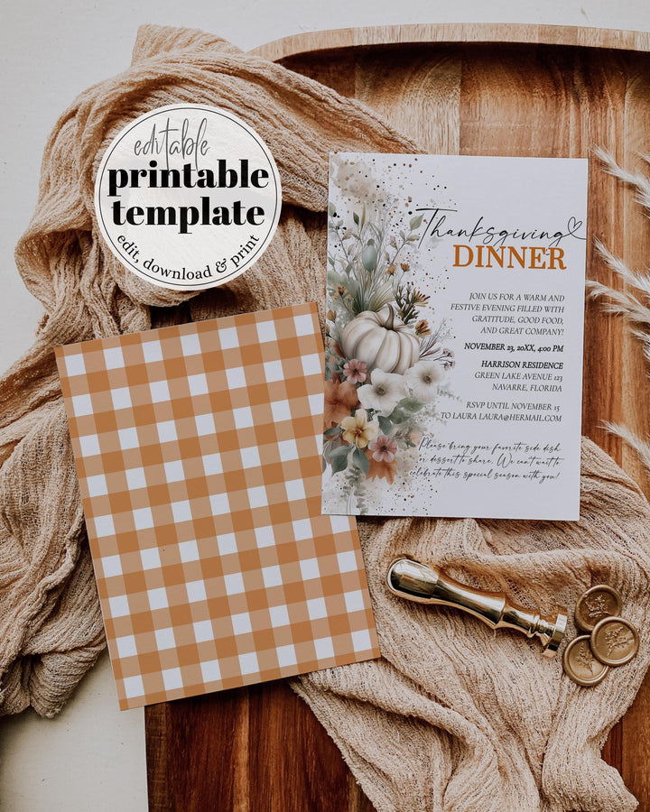 Printable Thanksgiving Feast Invitation Template Fall Gathering Dinner Editable Design #072 - TheLovebirdsDesign