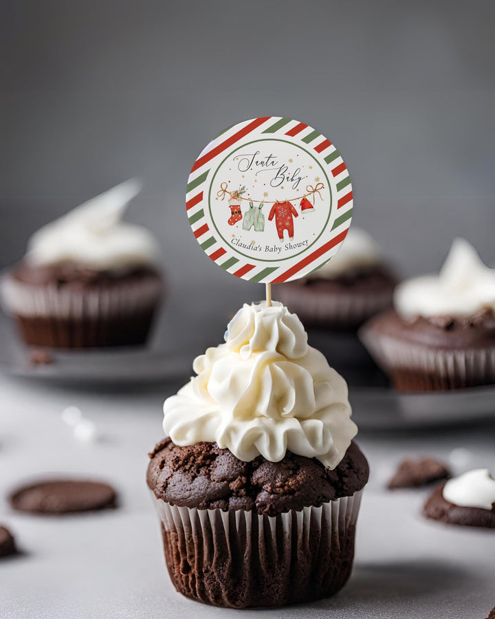 Christmas Baby Shower Favor Tag Template, Santa Baby Holiday Label Sticker Cupcake Topper #072 - TheLovebirdsDesign