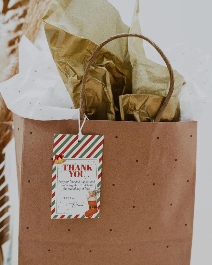 Christmas Baby Shower Favor Tag Template, Santa Baby Holiday Label Sticker Cupcake Topper #072 - TheLovebirdsDesign