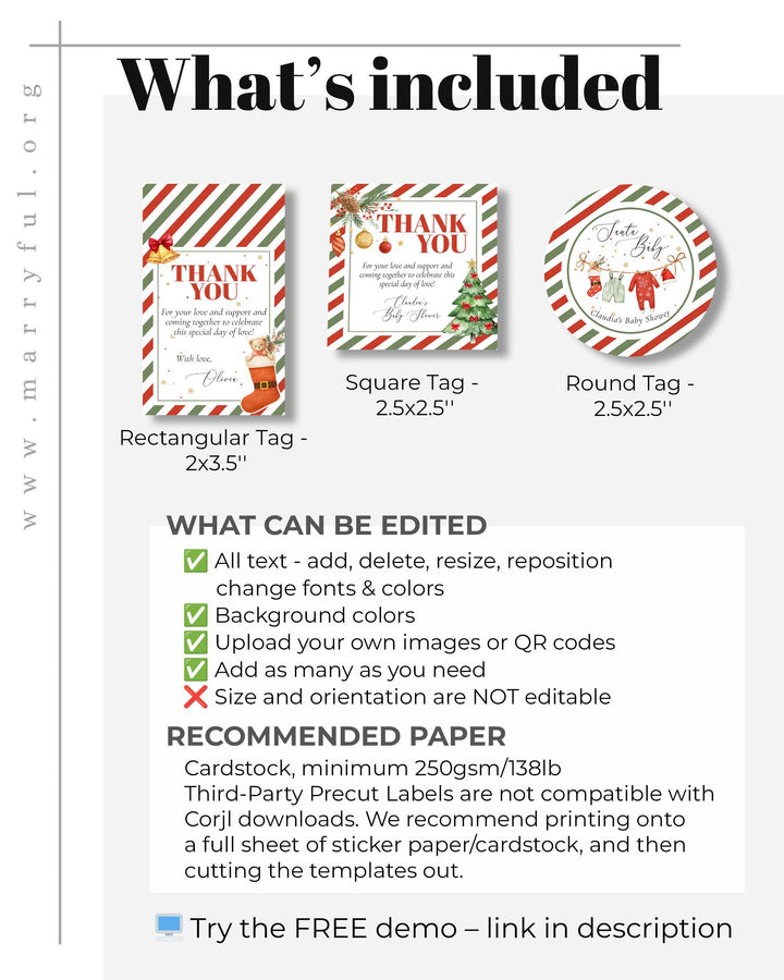 Christmas Baby Shower Favor Tag Template, Santa Baby Holiday Label Sticker Cupcake Topper #072 - TheLovebirdsDesign