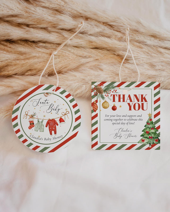 Christmas Baby Shower Favor Tag Template, Santa Baby Holiday Label Sticker Cupcake Topper #072 - TheLovebirdsDesign