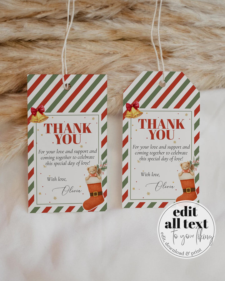 Christmas Baby Shower Favor Tag Template, Santa Baby Holiday Label Sticker Cupcake Topper #072 - TheLovebirdsDesign