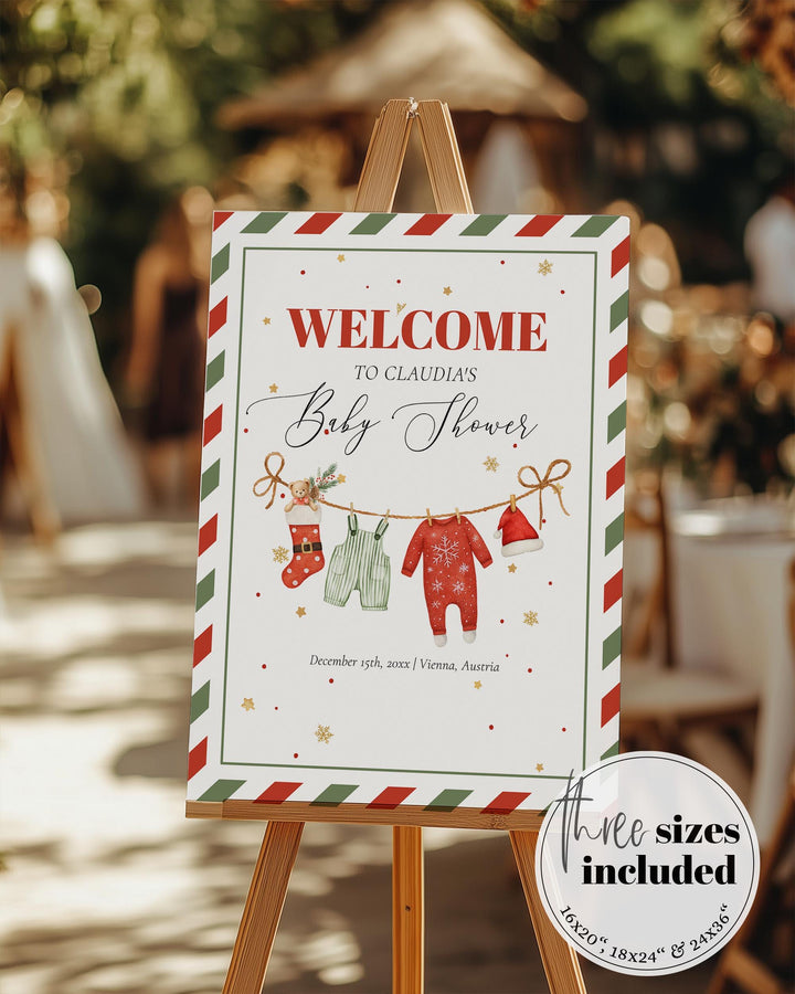 Christmas Baby Shower Welcome Sign Template, Santa Baby Holiday Party Sign Printable #072 - TheLovebirdsDesign