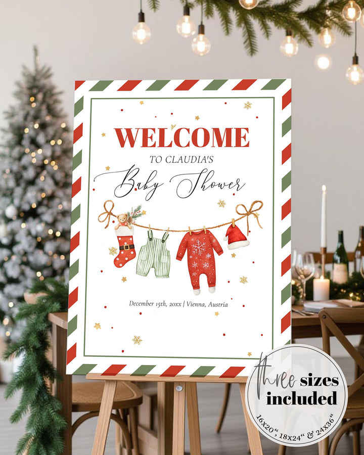 Christmas Baby Shower Welcome Sign Template, Santa Baby Holiday Party Sign Printable #072 - TheLovebirdsDesign