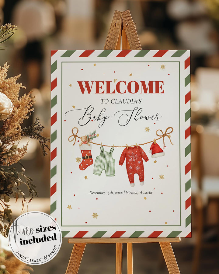 Christmas Baby Shower Welcome Sign Template, Santa Baby Holiday Party Sign Printable #072 - TheLovebirdsDesign