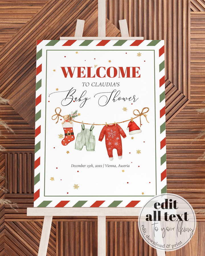 Christmas Baby Shower Welcome Sign Template, Santa Baby Holiday Party Sign Printable #072 - TheLovebirdsDesign