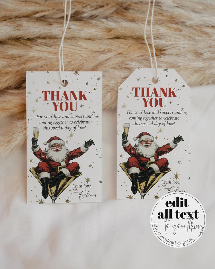 Retro Santa Christmas Tags Template, Holiday Stickers Cupcake Toppers or Gift Labels Printable #072 - TheLovebirdsDesign