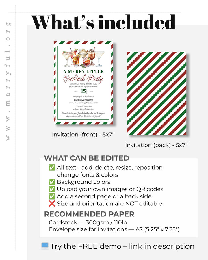 Christmas Cocktail Party Invitation Template: Red & Green (Digital Download) #072 - TheLovebirdsDesign