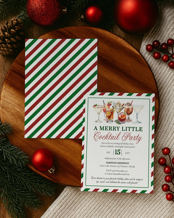 Christmas Cocktail Party Invitation Template: Red & Green (Digital Download) #072 - TheLovebirdsDesign