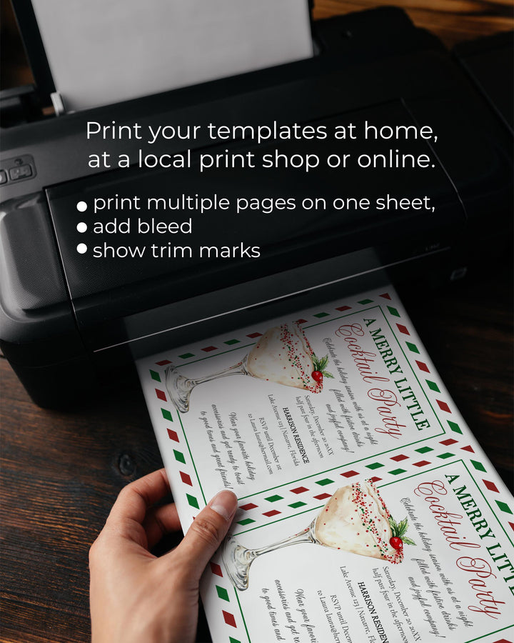 Festive Holiday Cocktail Party Invitation Template – Red & Green Stripes Featuring Winter Martini #072 - TheLovebirdsDesign