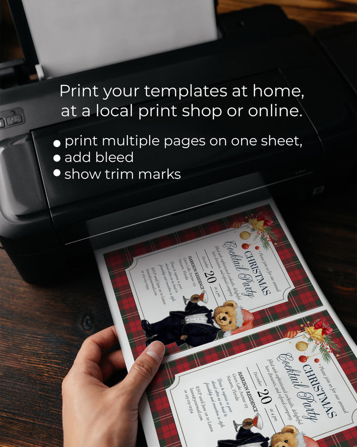Christmas Cocktail Party Invitation Template with editable Tuxedo Bear Martini Glass Vintage Holiday Party Printable #068ch - TheLovebirdsDesign
