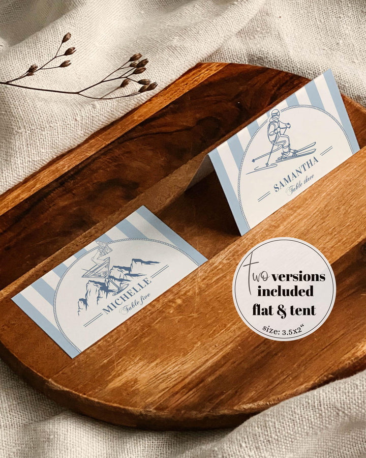 Winter Après Ski Place Cards & Mountain Ski Party Food Labels Template for Unique Chalet Après Ski Bachelorette Party Celebration #072 - TheLovebirdsDesign
