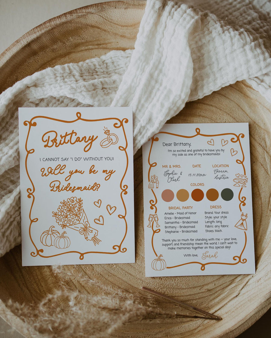 Fall Bridesmaid Proposal Card Template, Harvest Wedding Will You Be My Bridesmaid Info Card Editable #070 - marryful.org