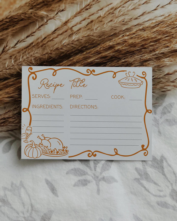Custom Friends Thanksgiving Potluck Recipe Card Template Whimsical Handwritten Pumpkin Editable Invitation #070 - TheLovebirdsDesign