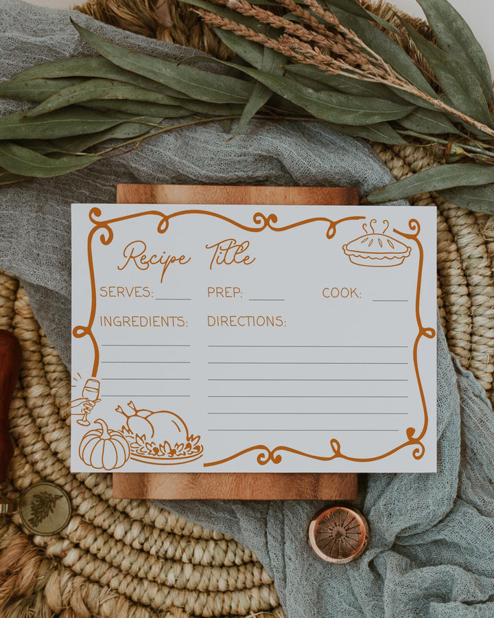 Custom Friends Thanksgiving Potluck Recipe Card Template Whimsical Handwritten Pumpkin Editable Invitation #070 - TheLovebirdsDesign