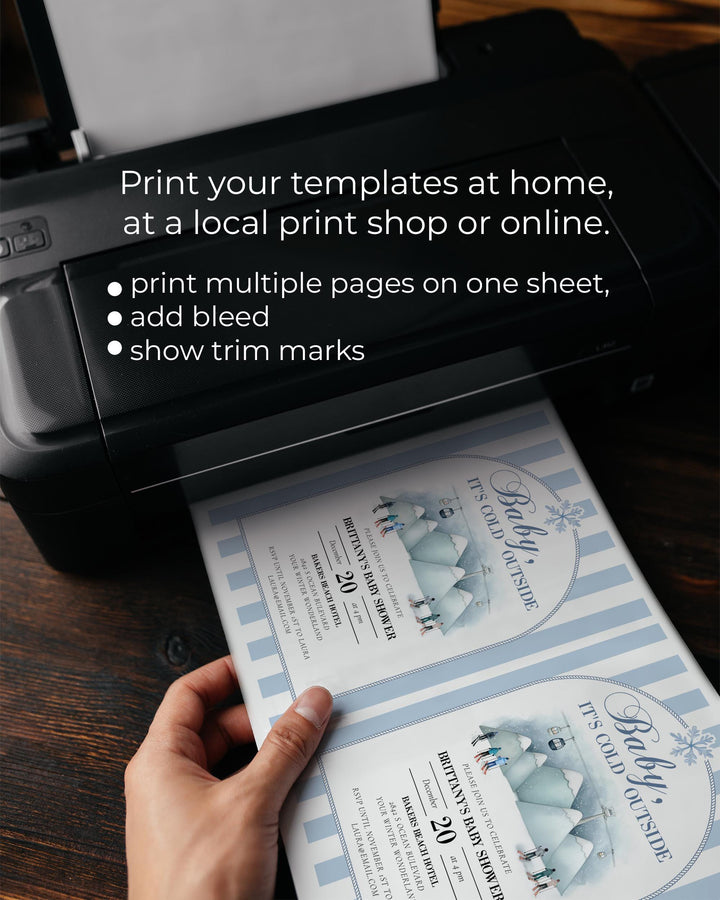 Baby It’s Cold Outside Baby Shower Invitation, Blue Ski Mountain Winter Theme, Editable Template #072 - TheLovebirdsDesign