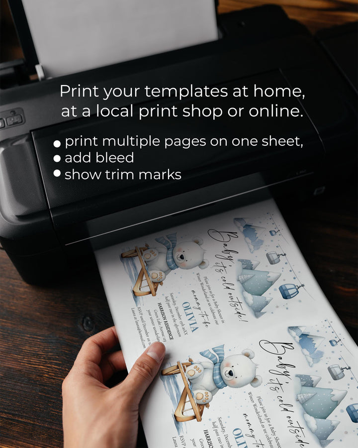 Baby It’s Cold Outside Baby Shower Invitation, Polar Bear Sled Winter Theme, Editable Template Set #072 - TheLovebirdsDesign