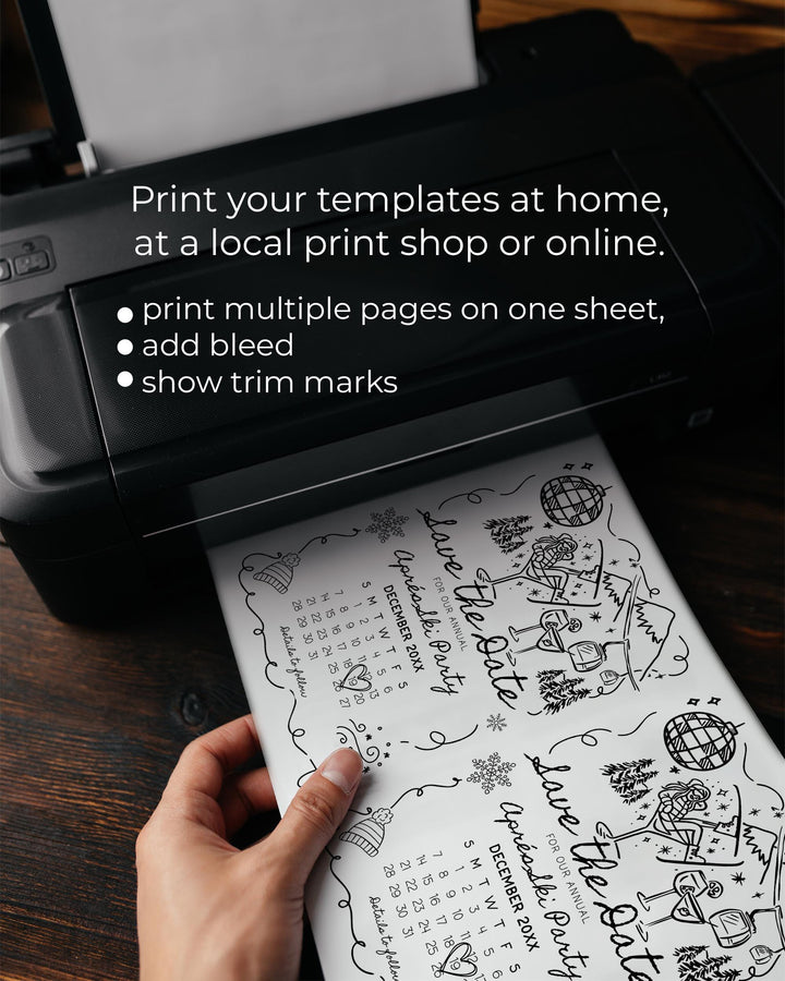 Après Ski Party Save the Date, Funky Doodle Martini Girl, Retro Winter Editable Template #070 - TheLovebirdsDesign