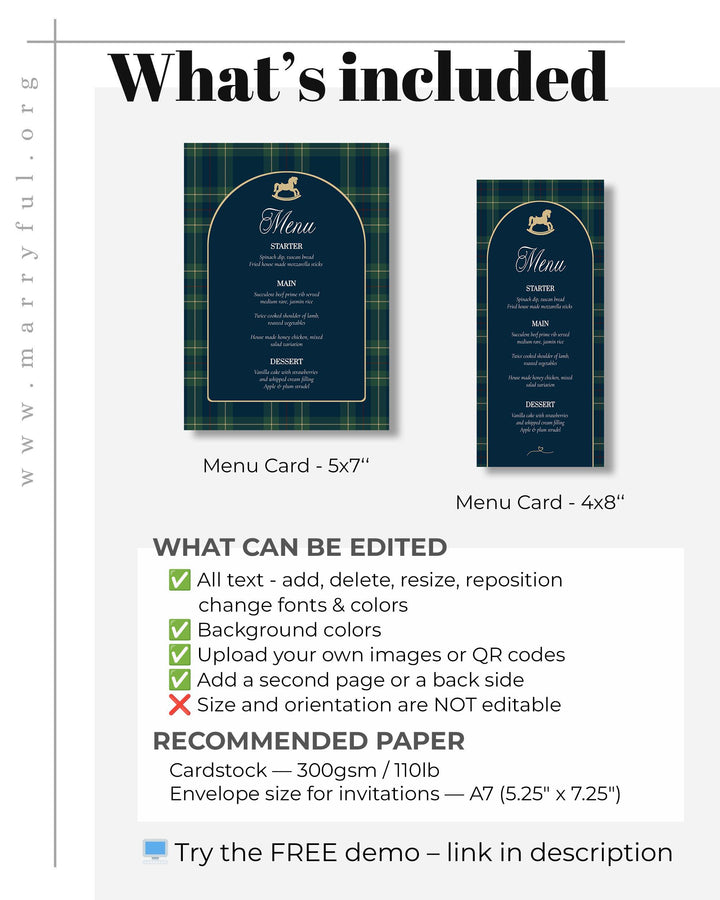 Polo Rocking Horse Menu Card Template, Vintage Equestrian Table Menu Printable #068rl - TheLovebirdsDesign