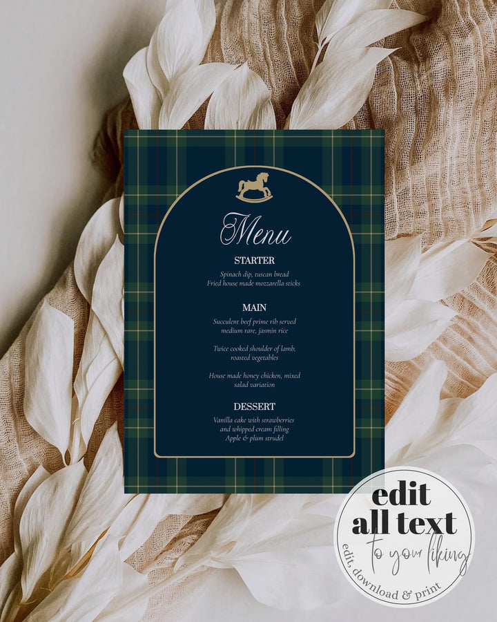 Polo Rocking Horse Menu Card Template, Vintage Equestrian Table Menu Printable #068rl - TheLovebirdsDesign