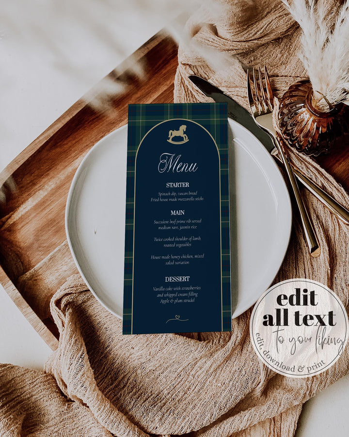 Polo Rocking Horse Menu Card Template, Vintage Equestrian Table Menu Printable #068rl - TheLovebirdsDesign