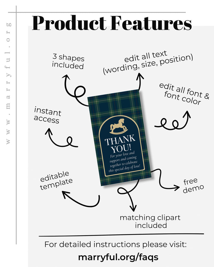 Polo Baby Shower Favor Tag Template, Navy Green Gold Rocking Horse Label Sticker #068rl - TheLovebirdsDesign