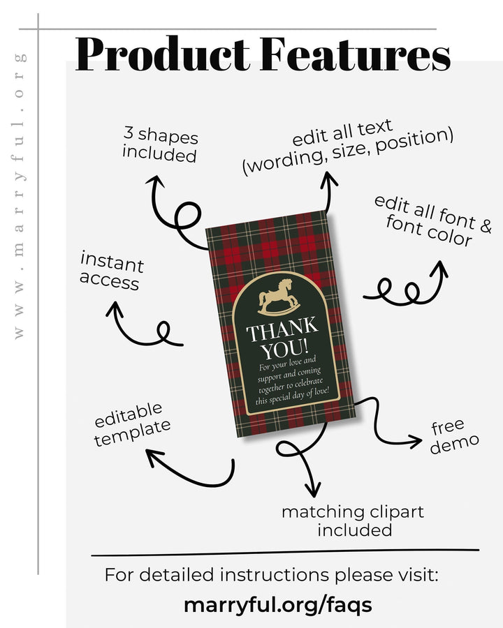 Rocking Horse Gift Tag or Sticker Template, Red Green Plaid Christmas Baby Shower Favor Label #068rh - TheLovebirdsDesign