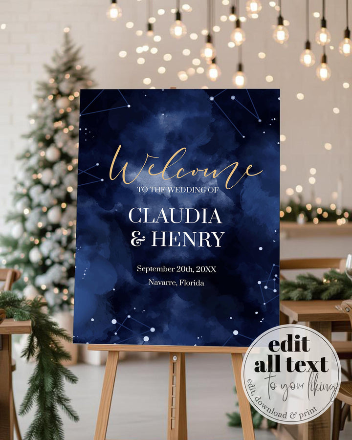 Celestial Wedding Welcome Sign Template, Starry Night Galaxy Theme ...