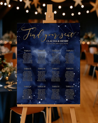 Celestial Wedding Seating Chart Printable, Starry Night Moon Reception Sign #066 - marryful.org