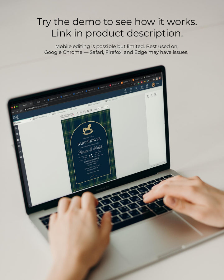 Polo Baby Shower Bundle, Vintage Navy Green Gold Rocking Horse Invitation & Décor Template Set #068rl - TheLovebirdsDesign