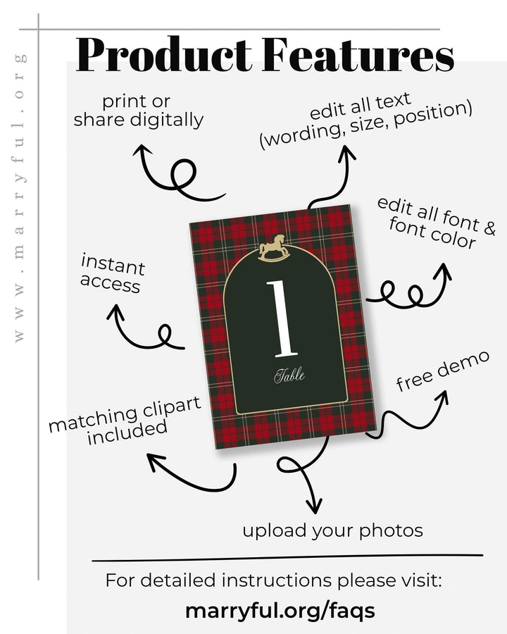 Vintage Rocking Horse Table Numbers, Red Green Plaid Christmas Baby Shower Table Decor #068rh - TheLovebirdsDesign