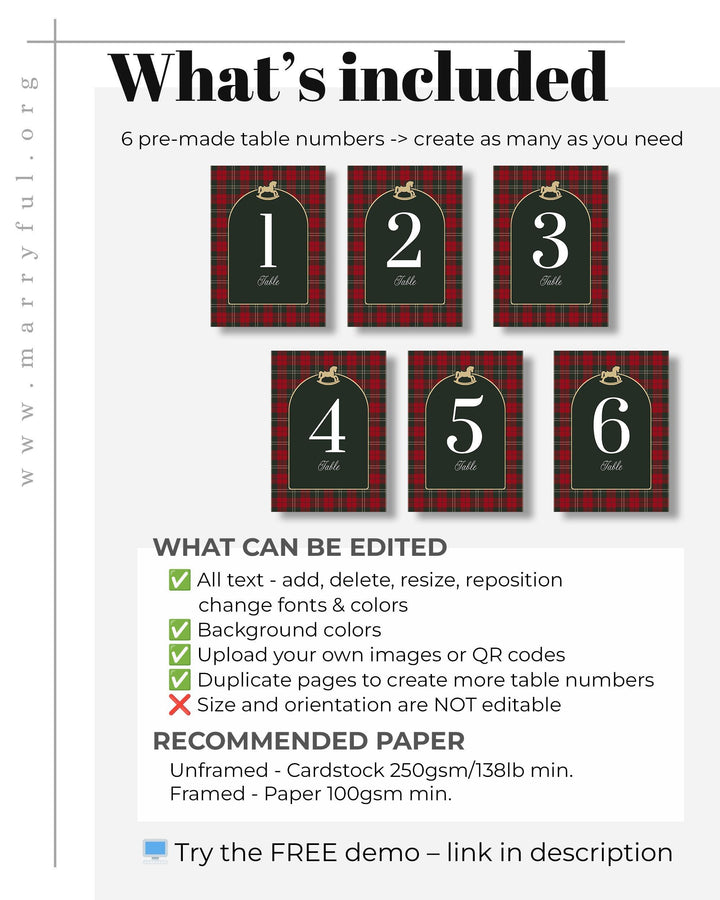 Vintage Rocking Horse Table Numbers, Red Green Plaid Christmas Baby Shower Table Decor #068rh - TheLovebirdsDesign