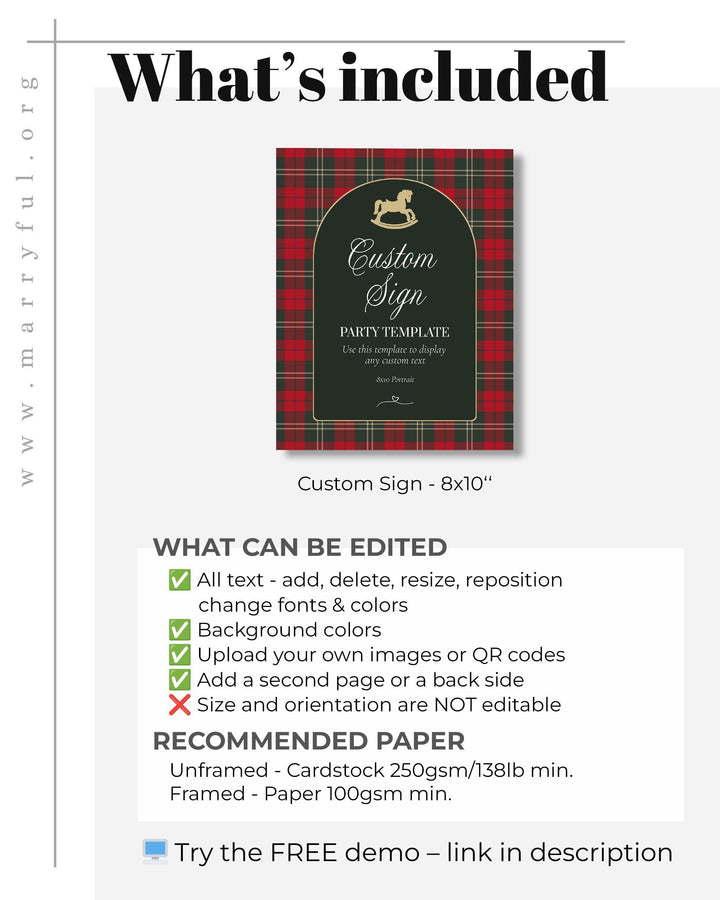 Red and Green Rocking Horse Baby Shower Custom Sign Template, Vintage Christmas Baby Decor #068rl - TheLovebirdsDesign