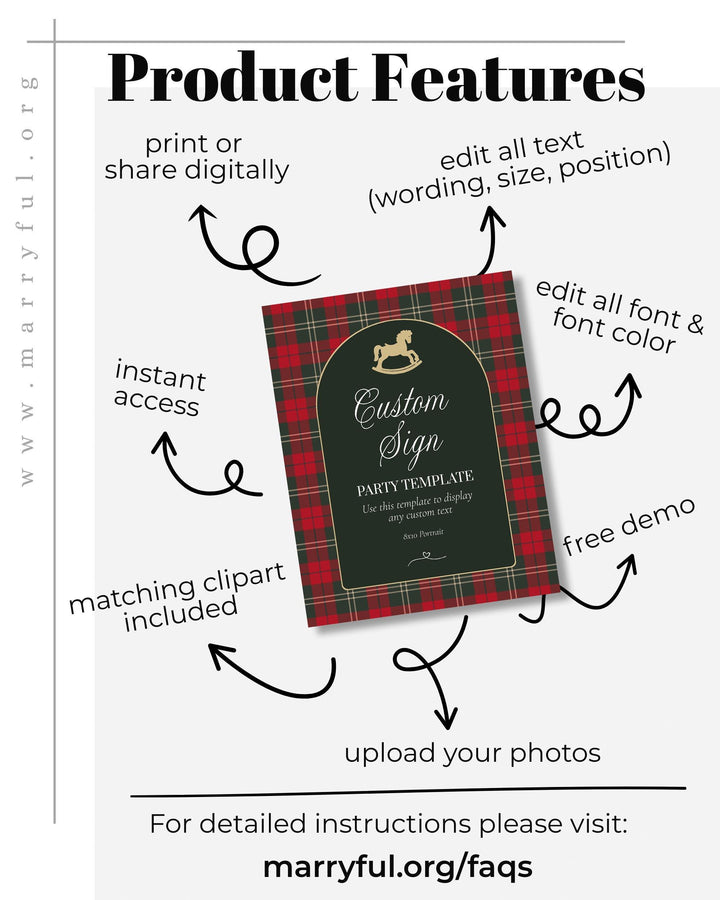 Red and Green Rocking Horse Baby Shower Custom Sign Template, Vintage Christmas Baby Decor #068rl - TheLovebirdsDesign