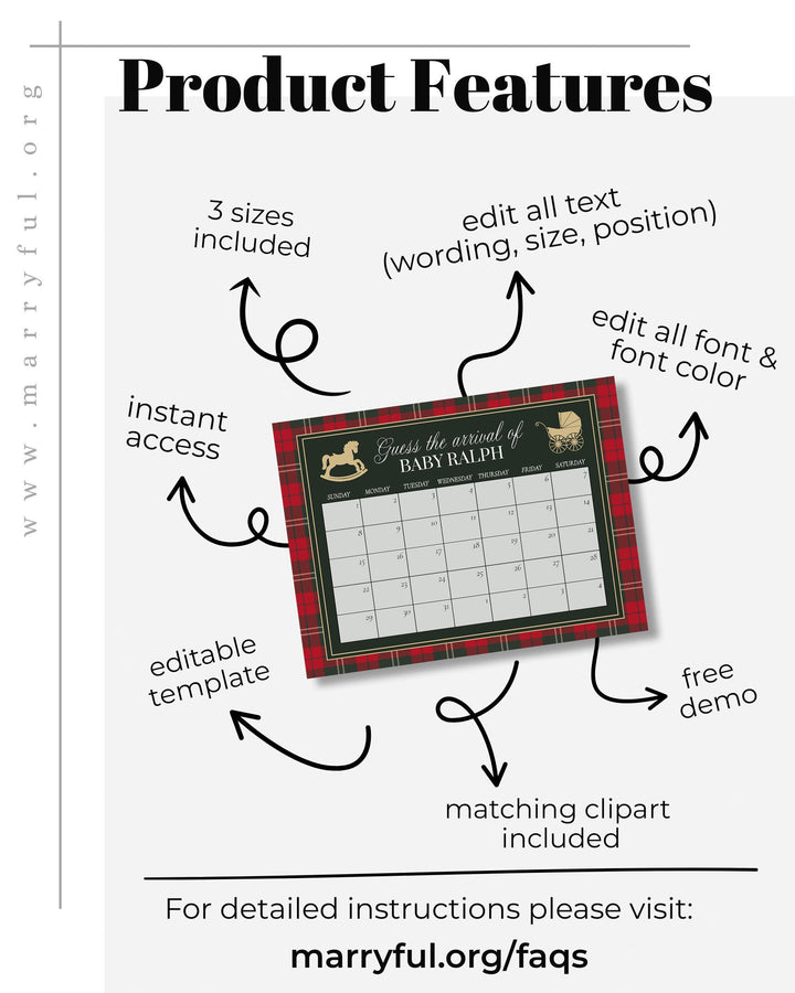 Red and Green Rocking Horse Baby Shower Guess Due Date Game Sign, Vintage Holiday Baby Arrival Template #068rl - TheLovebirdsDesign