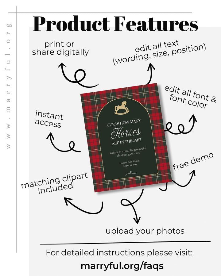 Red and Green Rocking Horse Baby Shower Game, Guess How Many Horses Sign and Card Template #068rh - TheLovebirdsDesign