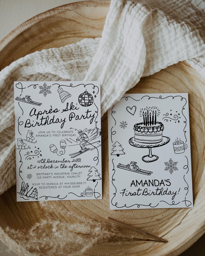 Winter Birthday Invitation Template, Après Ski Party Invite with Funky Handwritten Font #070 - TheLovebirdsDesign
